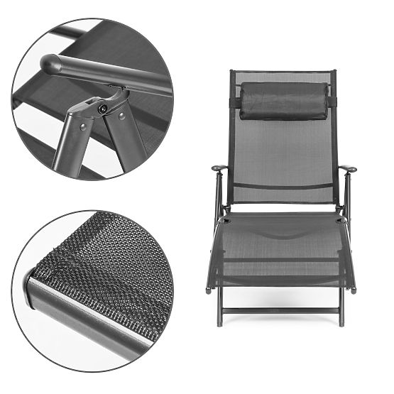 Folding Garden Beach Lounger with Adjustable Backrest, Steel Frame, Gray MultiGarden