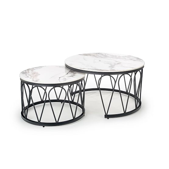 FORMOSA set of 2 benches, white marble / black (2pcs=1set)
