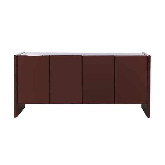 Four-Door Sideboard Loren, Burgundy/Brown, Marble, Glossy