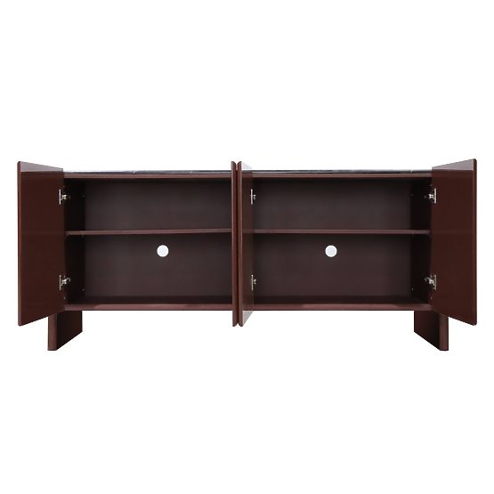 Four-Door Sideboard Loren, Burgundy/Brown, Marble, Glossy