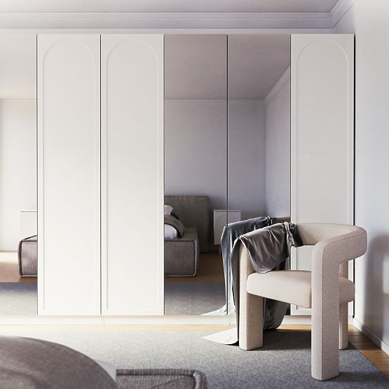 Four-Door Wardrobe Neroli, Arch/Mirror, White