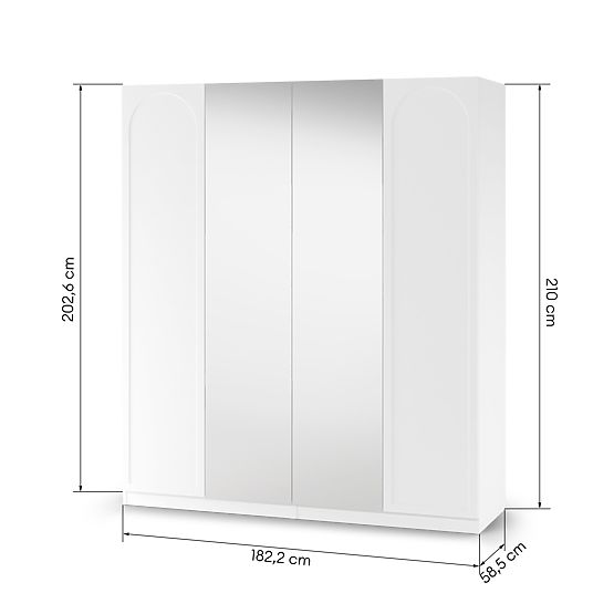 Four-Door Wardrobe Neroli, Arch/Mirror, White