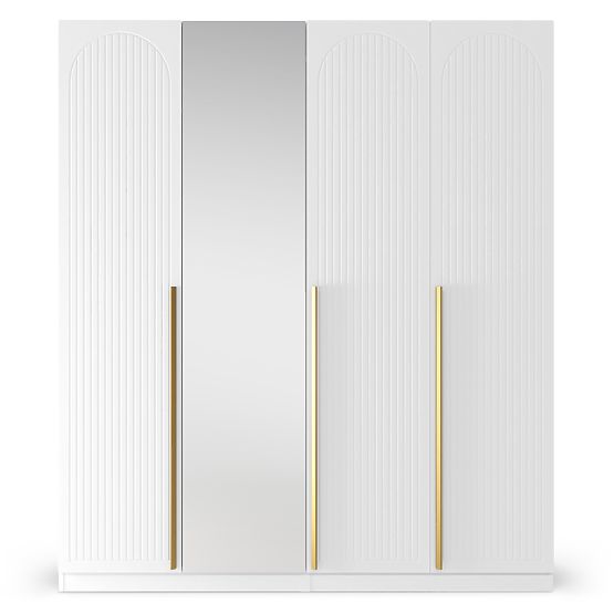 Four-Door Wardrobe Neroli, Grooves in Arch/Mirror, White