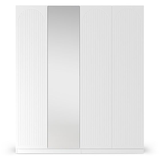 Four-Door Wardrobe Neroli, Grooves in Arch/Mirror, White