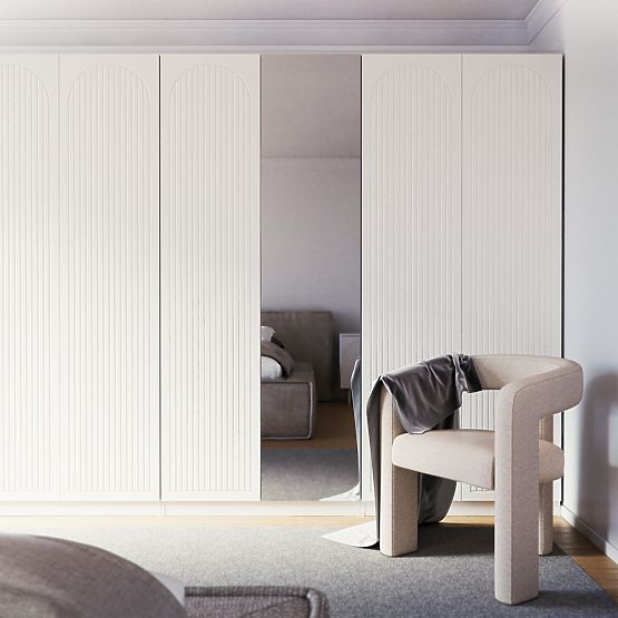 Four-Door Wardrobe Neroli, Grooves in Arch/Mirror, White