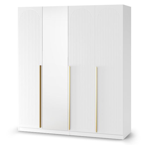 Four-Door Wardrobe Neroli, Grooves in Arch/Mirror, White
