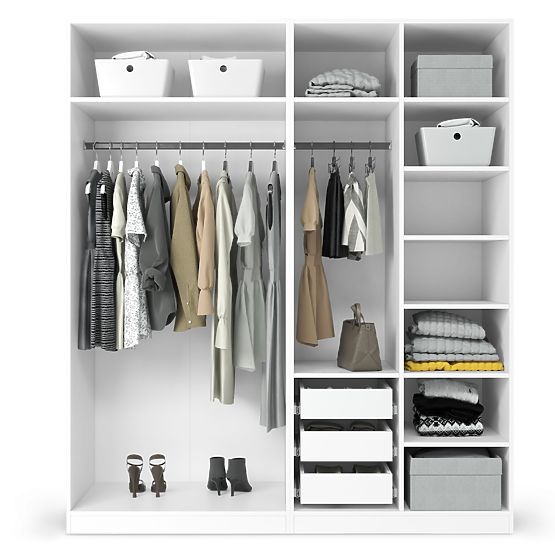 Four-Door Wardrobe Neroli, Grooves in Arch/Mirror, White