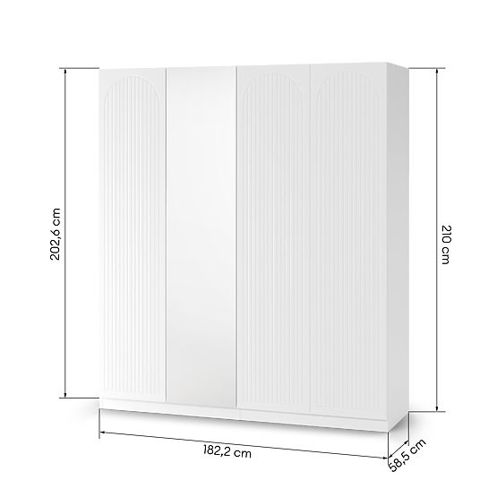 Four-Door Wardrobe Neroli, Grooves in Arch/Mirror, White