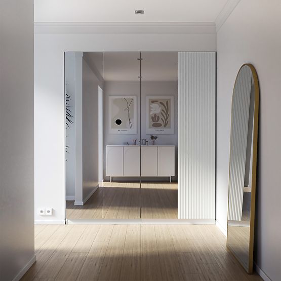 Four-Door Wardrobe Neroli, Mirror/Simple Grooves, White