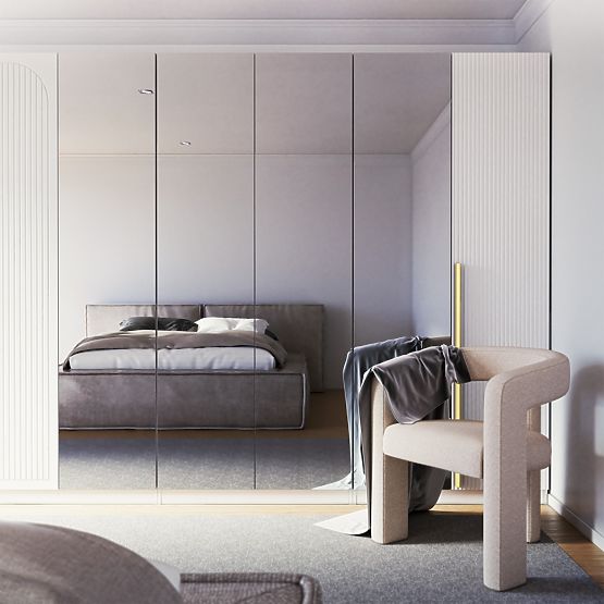 Four-Door Wardrobe Neroli, Mirror/Simple Grooves, White