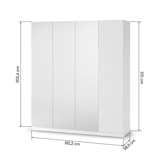 Four-Door Wardrobe Neroli, Mirror/Simple Grooves, White