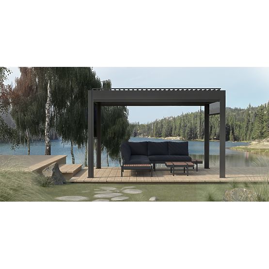 Freestanding Garden Pergola Antilla in Aluminum, 4x3 m, Bioclimatic, Adjustable Louvers, Anthracite