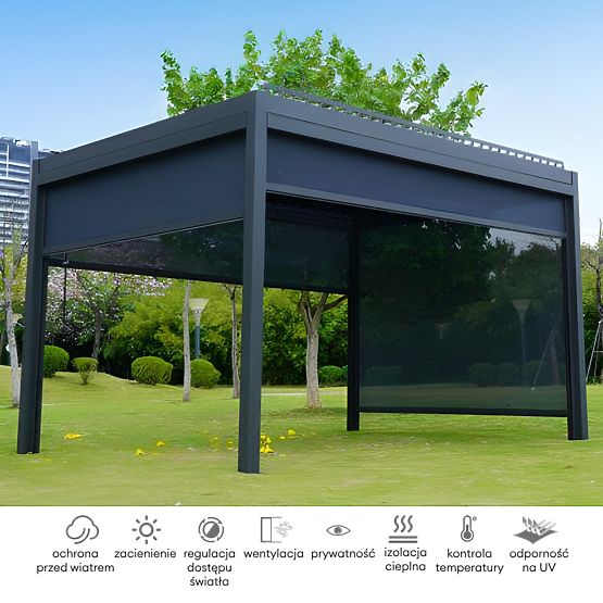 Freestanding Garden Pergola Antilla in Aluminum, 4x3 m, Bioclimatic, Adjustable Louvers, Anthracite