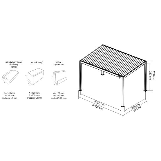 Freestanding Garden Pergola Antilla in Aluminum, 4x3 m, Bioclimatic, Adjustable Louvers, Anthracite