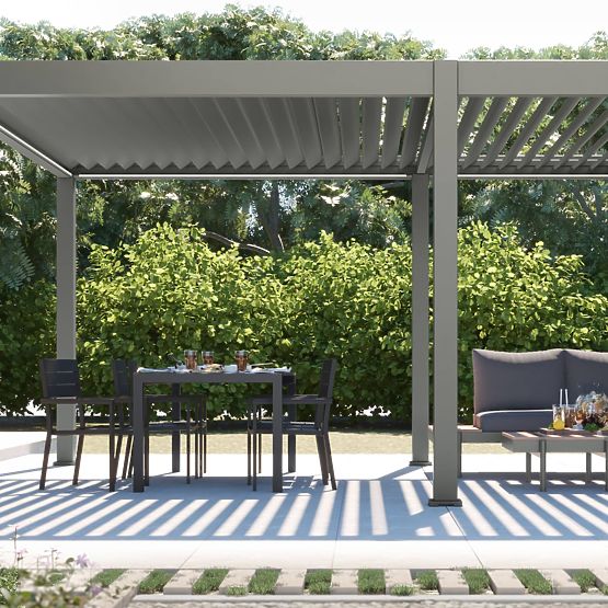 Freestanding Garden Pergola Lumera, Aluminum, 4x6 m, Bioclimatic, LED Lighting, Electric
