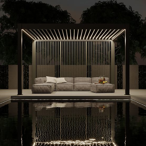 Freestanding Garden Pergola Lumera from Aluminum, 4x4 m, Bioclimatic, LED Lighting, Electric
