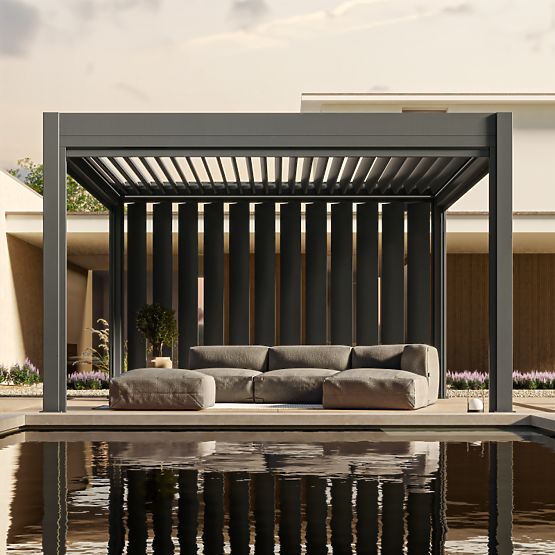 Freestanding Garden Pergola Lumera from Aluminum, 4x4 m, Bioclimatic, LED Lighting, Electric