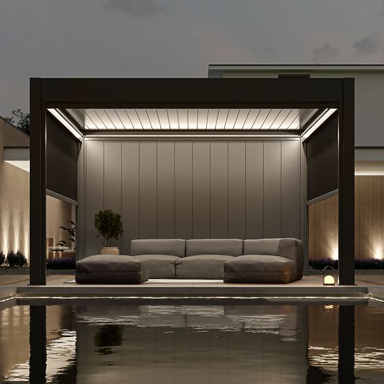 Freestanding Garden Pergola Lumera from Aluminum, 4x4 m, Bioclimatic, LED Lighting, Electric