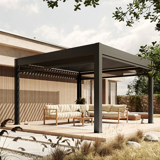 Freestanding Garden Pergola Lumera from Aluminum, 4x4 m, Bioclimatic, LED Lighting, Electric