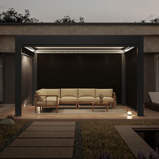 Freestanding Garden Pergola Lumera from Aluminum, 4x4 m, Bioclimatic, LED Lighting, Electric