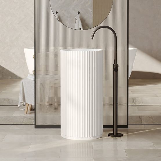 Freestanding Washbasin Ciriola, Composite, 45x90 cm, White, Grooved