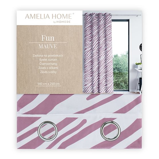 FUN Curtain in Pink with Animal Print, Tropical Style, Silver Metal Eyelets