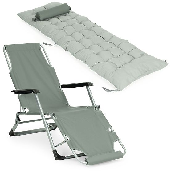 Garden Beach Lounger 2-in-1 with Pillow and Adjustable Footrest Grey MultiGarden
