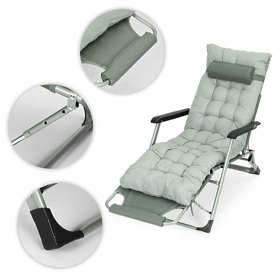 Garden Beach Lounger 2-in-1 with Pillow and Adjustable Footrest Grey MultiGarden