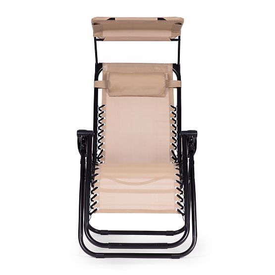 Garden Beach Lounger with Adjustable Backrest and Movable Canopy Modernhome - Beige