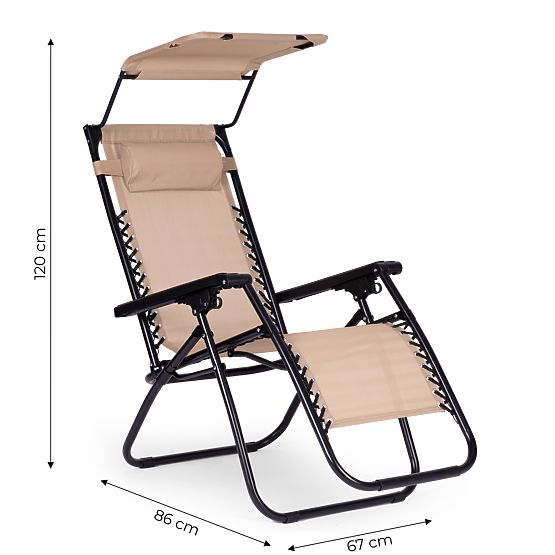 Garden Beach Lounger with Adjustable Backrest and Movable Canopy Modernhome - Beige
