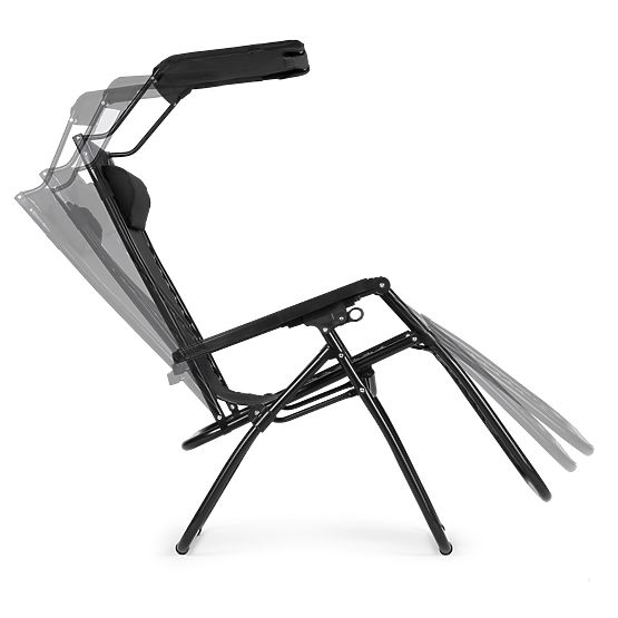 Garden Beach Lounger with Adjustable Backrest and Movable Canopy Modernhome - Black