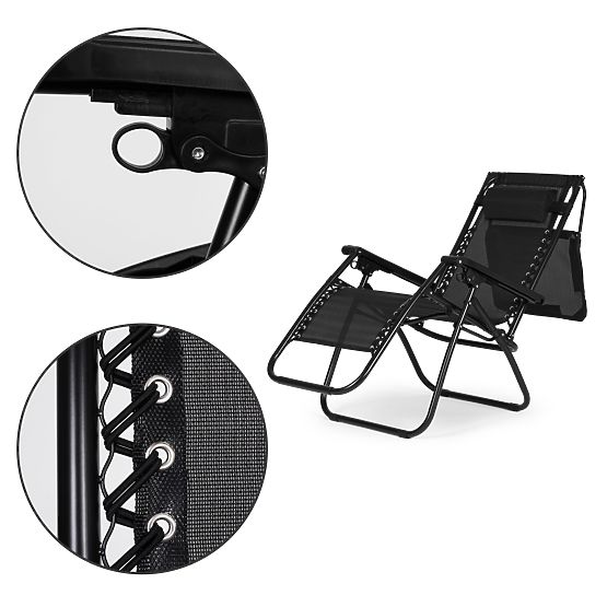 Garden Beach Lounger with Adjustable Backrest and Movable Canopy Modernhome - Black