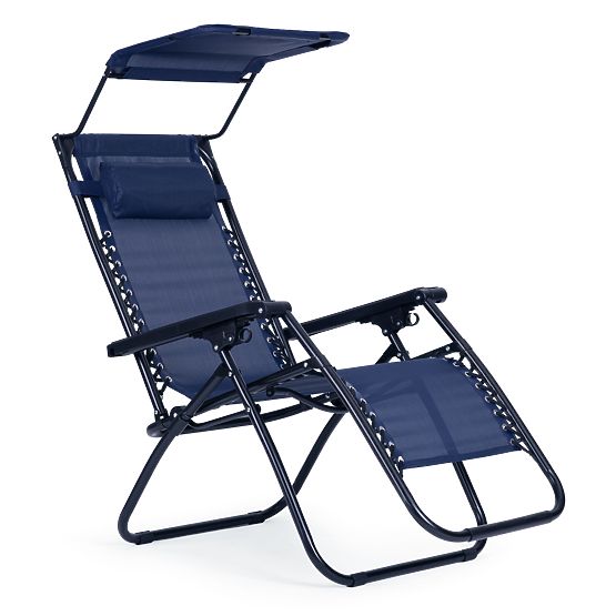 Garden Beach Lounger with Adjustable Backrest and Movable Canopy Modernhome - Blue