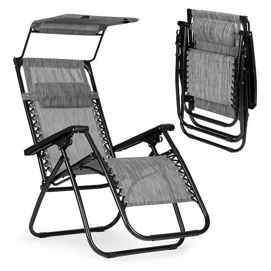 Garden Beach Lounger with Adjustable Backrest and Movable Canopy Modernhome - Gray