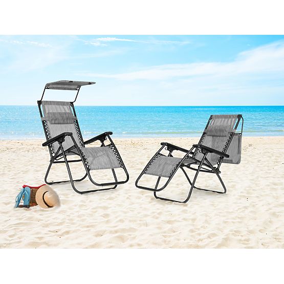 Garden Beach Lounger with Adjustable Backrest and Movable Canopy Modernhome - Gray