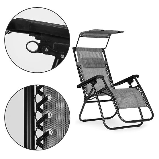 Garden Beach Lounger with Adjustable Backrest and Movable Canopy Modernhome - Gray