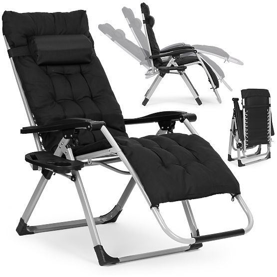 Garden Beach Lounger with Adjustable Backrest and Pillow + Headrest Black MultiGarden