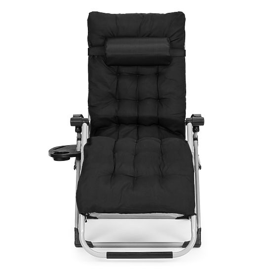 Garden Beach Lounger with Adjustable Backrest and Pillow + Headrest Black MultiGarden