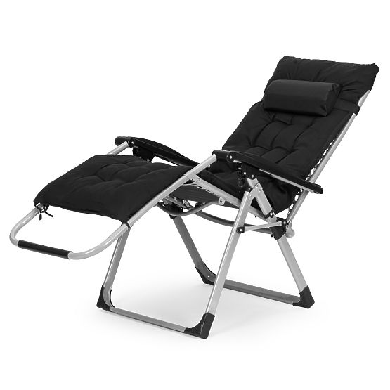 Garden Beach Lounger with Adjustable Backrest and Pillow + Headrest Black MultiGarden
