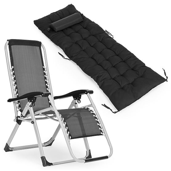 Garden Beach Lounger with Adjustable Backrest and Pillow + Headrest Black MultiGarden
