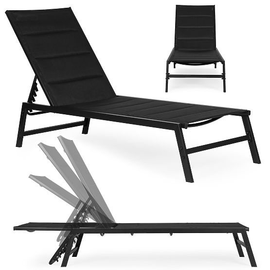 Garden Beach Lounger with Adjustable Backrest, Steel Frame, Black MultiGarden