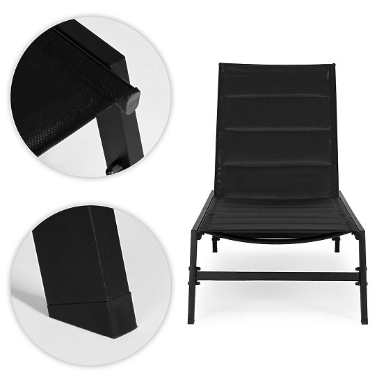 Garden Beach Lounger with Adjustable Backrest, Steel Frame, Black MultiGarden