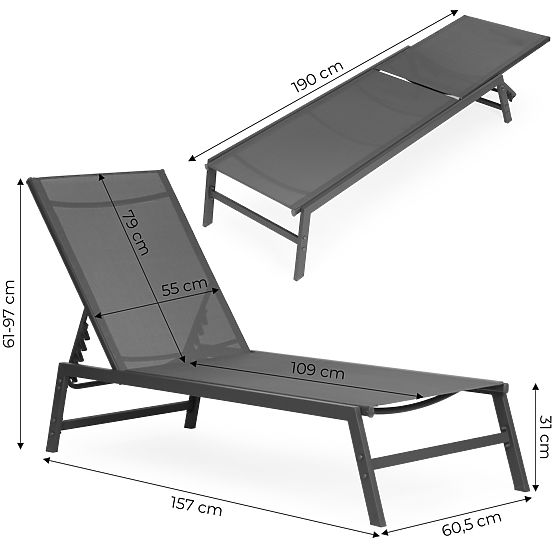 Garden Beach Lounger with Adjustable Backrest, Steel Frame, Gray MultiGarden