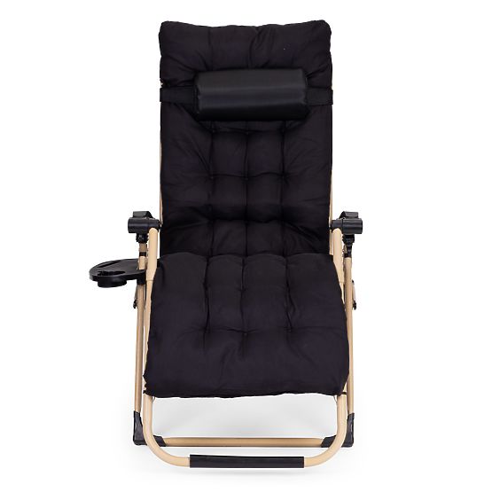 Garden Beach Lounger with Pillow and Adjustable Backrest Black with Gold Frame MultiGarden