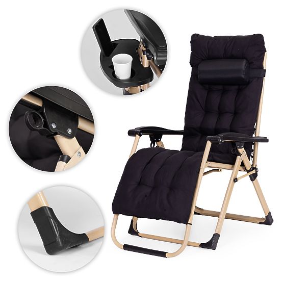 Garden Beach Lounger with Pillow and Adjustable Backrest Black with Gold Frame MultiGarden
