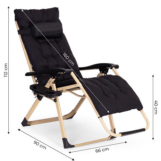 Garden Beach Lounger with Pillow and Adjustable Backrest Black with Gold Frame MultiGarden