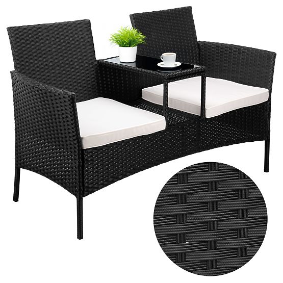 Garden Bench from Technorattan Sofa CORDOBA Black with Beige Cushions