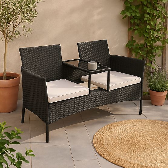 Garden Bench from Technorattan Sofa CORDOBA Black with Beige Cushions