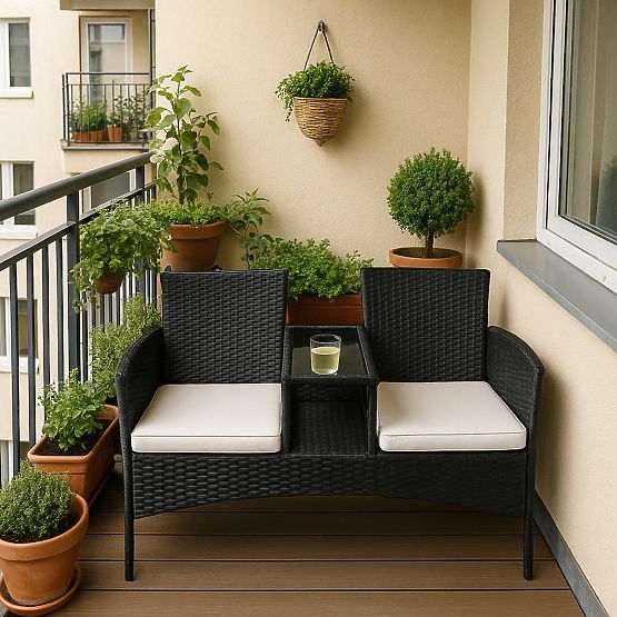 Garden Bench from Technorattan Sofa CORDOBA Black with Beige Cushions
