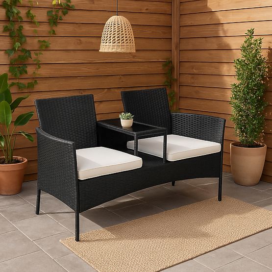 Garden Bench from Technorattan Sofa CORDOBA Black with Beige Cushions